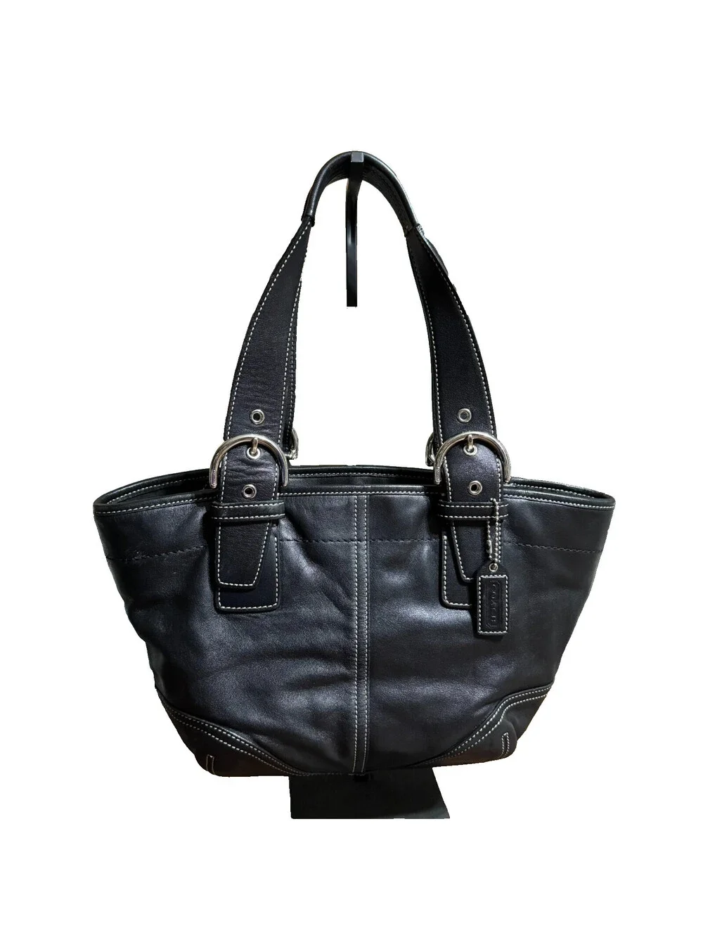 Vintage Y2K Coach Soho Buckle Adjustable Shoulder Bag Black Leather Tote 9544